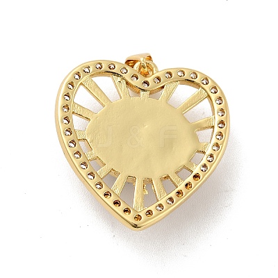 Heart with Eye Brass Micro Pave Clear Cubic Zirconia Pendants KK-G419-07G-04-1