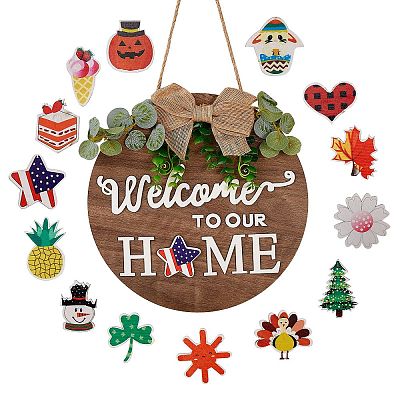 Natural MDF Board Door Hanging Decoration for Front Door Decoration HJEW-SZ0001-04-1