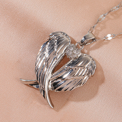 Heart Wing Brass Clear Cubic Zirconia Pendant Necklaces for Women FS-WGF93AE-01-1