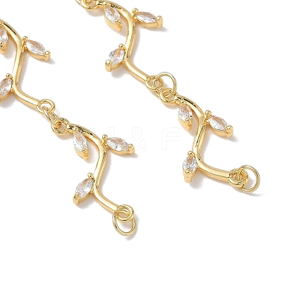 Brass Pave Clear Cubic Zirconia Leafy Branch Link Chain Bracelet Making AJEW-JB01613-1
