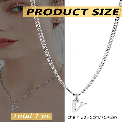1Pc 304 Stainless Steel Letter Pendant Necklaces NJEW-LP0001-33V-P-1