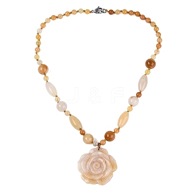 Natural Topaz Jade Flower Pendant Necklaces NJEW-N064-08D-1