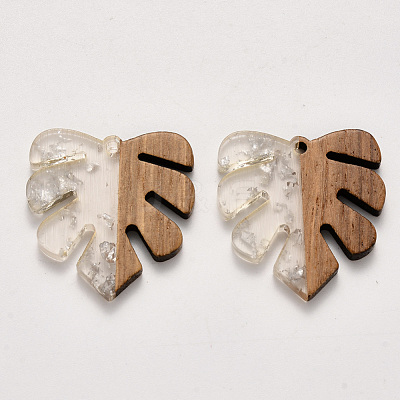 Transparent Resin & Walnut Wood Pendants X-RESI-S358-24-D02-1