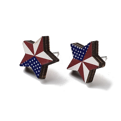 Independence Day Wood Stud Earrings EJEW-D108-01E-1