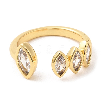Rack Plating Brass Pave Clear Cubic Zirconia Open Cuff Rings for Women X-RJEW-Q770-31G-1