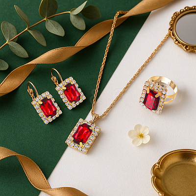 4 Colors Rectangle Rhinestone Jewerly Set SJEW-HY0001-12-1