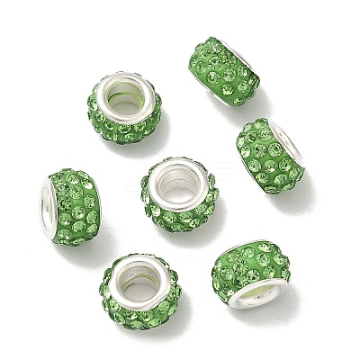 80Pcs Polymer Clay Rhinestone European Large Hole Beads with Silver Color Plated Brass Cores FPDL-LT0001-02B-1