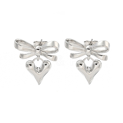 Bowknot & Heart Brass Stud Dangle Earrings for Women EJEW-G387-01P-1