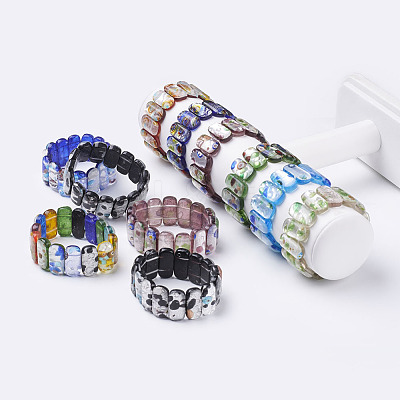 Handmade Millefiori Lampwork Beaded Stretch Bracelets BJEW-G530-02-1