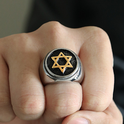 Star of David Pattern 304 Stainless Steel Finger Rings for Men FS-WGD55C6-15-1