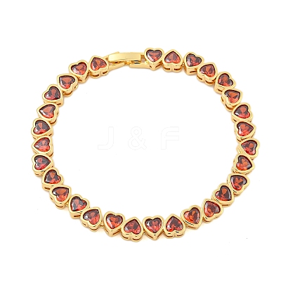 Rack Plating Brass Pave Cubic Zirconia Heart Link Bracelets BJEW-Q347-05G-04-1
