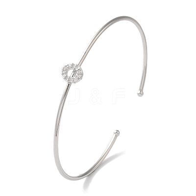 Rack Plating Brass Micro Pave Clear Cubic Zirconia Letter Open Cuff Bangles BJEW-A018-01P-O-1