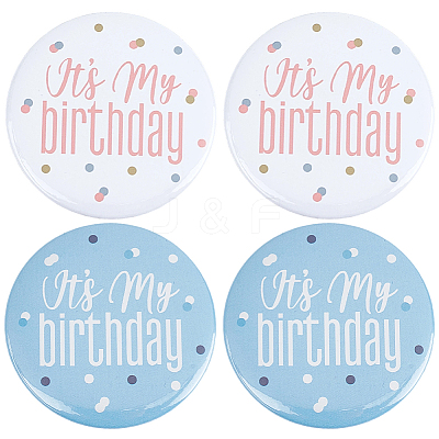 4Pcs 2 Colors It's My Birthday Tinplate Brooches JEWB-CN0001-13-1