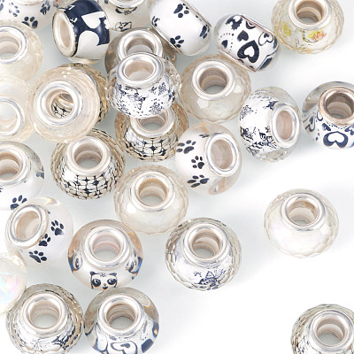 30Pcs Printed Transparent Resin European Beads RESI-TADJ0001-03D-1