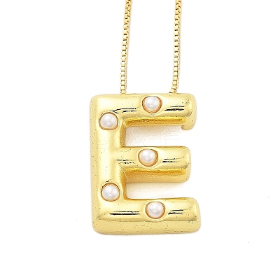Brass & Plastic Pearl Letter Pendant Box Chain Necklaces for Women NJEW-U017-01G-05-1