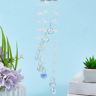 Flower Round Glass Beads Tassel Hanging Suncatchers for Window Garden Outdoor Decoration HJEW-WH20020-007D-1