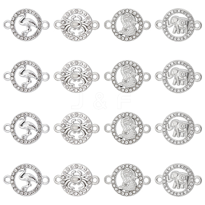32Pcs 4 Styles Alloy Crystal Rhinestone Connector Charms FIND-SC0007-40-1