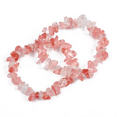 Unisex Chip Watermelon Stone Glass Beaded Stretch Bracelets BJEW-S143-39-1