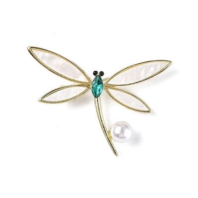 Rhinestonoe Dragonfly with Plastic Imitation Pearl Brooch Pin X-JEWB-I020-02LG-1