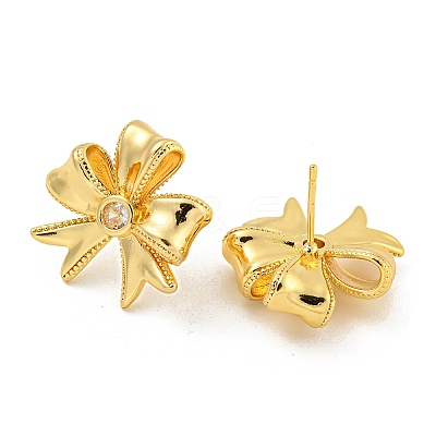 Rack Plating Brass Cubic Zirconia Stud Earrings EJEW-M247-25G-1