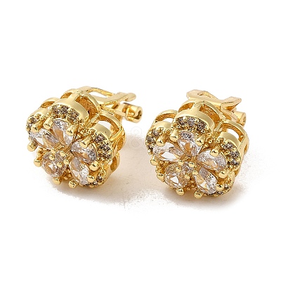 Rack Plating Real 18K Gold Plated Brass Sunflower Clip-on Earrings EJEW-B034-08G-1