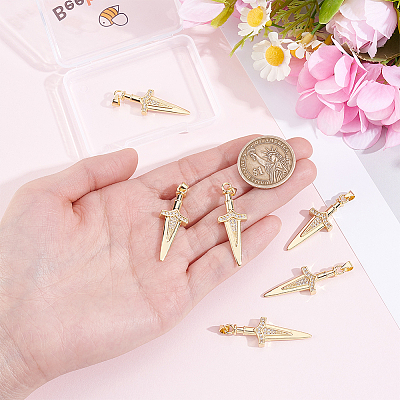 6Pcs Brass Micro Pave Cubic Zirconia Pendants KK-BBC0027-33-1