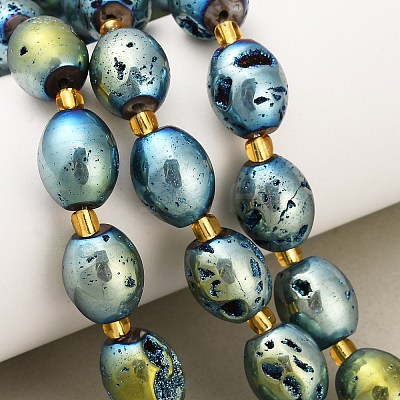 Electroplated Natural Druzy Geode Crystal Beads Strands G-F833-O01-01B-1