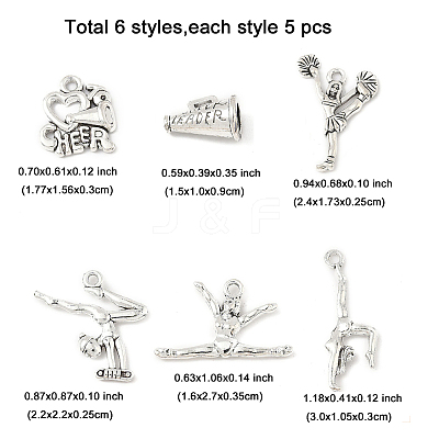 30Pcs 6 Styles Cheerleading Theme Alloy Pendants FIND-FP0001-34-1