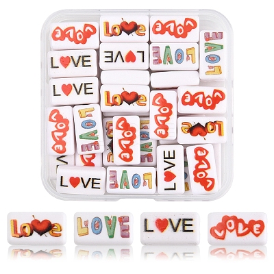 40Pcs 4 Colors Printed  Opaque Acrylic Beads OACR-FS0004-05-1