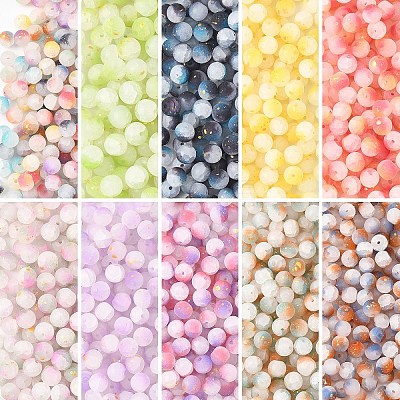 200G Frosted Baking Paint Crackle Glass Beads with Glitter Powder DGLA-YW0001-56A-1