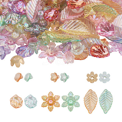 300Pcs 6 Style Transparent Acrylic Bead Caps TACR-CD0001-03-1