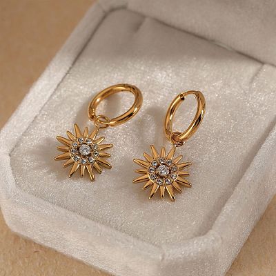 316 Surgical Stainless Steel Pave Clear Cubic Zirconia Pendant Hoop Dangle Earrings for Women WG38549-01-1