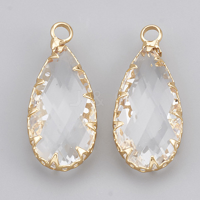 Brass Glass Pendants KK-T035-49-1