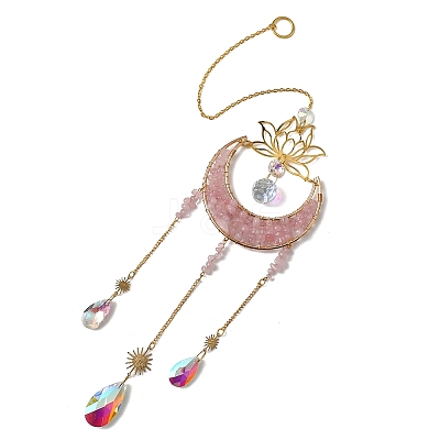 Moon Natural Rose Quartz Chips Hanging Suncatcher GG-CBAB970-02B-1