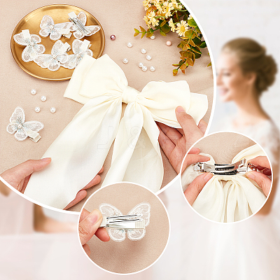 1Pc Big Bowknot Polyester Hair Barrettes & 6Pcs Butterfly Iron Alligator Hair Clips OHAR-GA0001-04-1