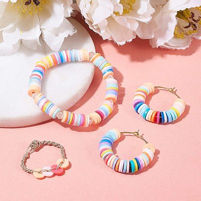 Flat Round Handmade Polymer Clay Bead Spacers CLAY-R067-4.0mm-21-1