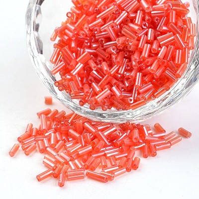 Transparent Colours Pearl Luster Plated Round Hole Glass Bugle Beads SEED-I001-109B-1