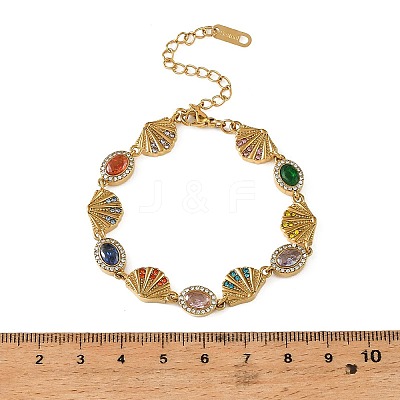 Ocean Theme 304 Stainless Steel Rhinestone Link Chain Bracelets for Women SA-CBA183D-09A-G-1