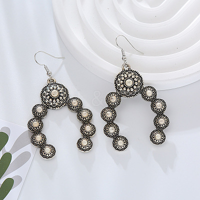 Alloy Synthetic Turquoise Arch Dangle Earrings FS-WG5C75B-01-1