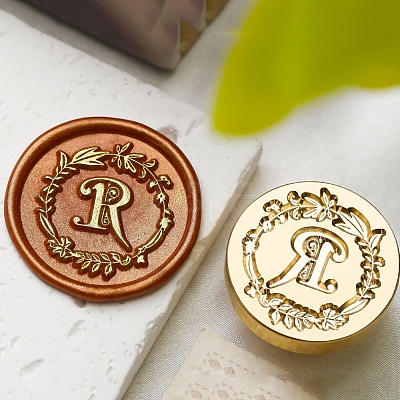 Golden Tone Wax Seal Brass Stamp Head DIY-B079-01G-R-1