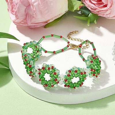 Handmade Glass Seed Christmas Wreath Beaded Bracelets for Women BJEW-MZ00060-1