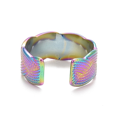 Ion Plating(IP) Rainbow Color 304 Stainless Steel Textured Open Cuff Ring for Women RJEW-C025-29M-1