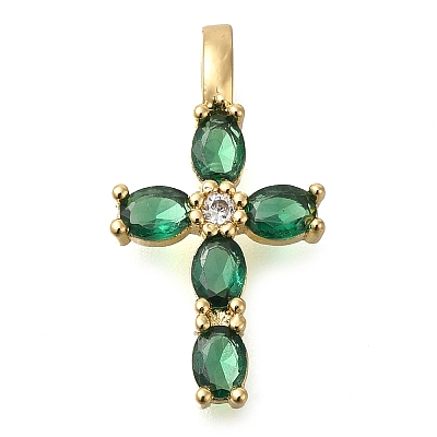 Brass Pave Clear Cubic Zirconia Pendants KK-M101-01G-01-1