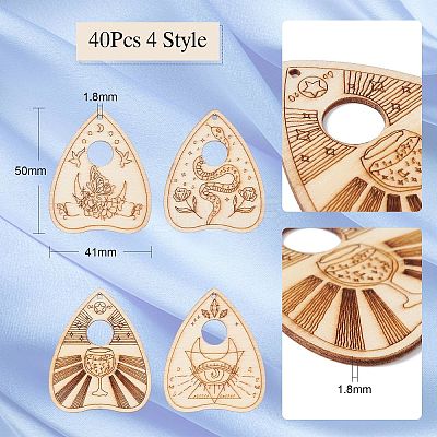40Pcs 4 Styles Unfinished Wood Planchettes WOOD-CJ0001-76-1