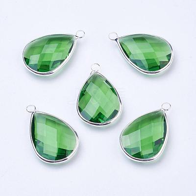 Silver Color Plated Brass Glass Teardrop Pendants GLAA-M006-A-10S-1