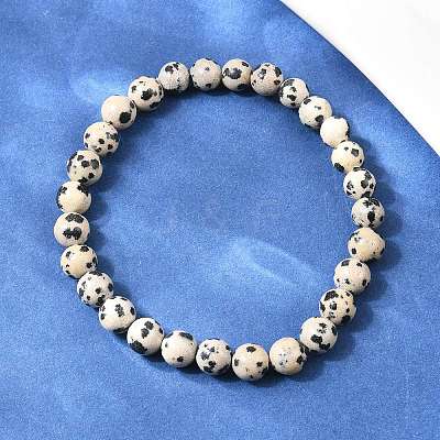 Natural Dalmatian Jasper Jasper Round Beaded Bracelets BJEW-G073-16-1