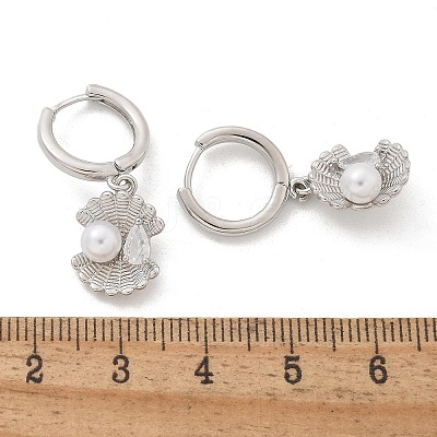 Shell Shape Brass Micro Pave Cubic Zirconia Hoop Earrings EJEW-M077-05P-1