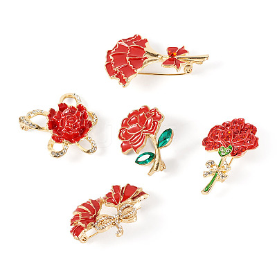 5Pcs 5 Styles Flower Enamel Pins JEWB-TA0001-35-1