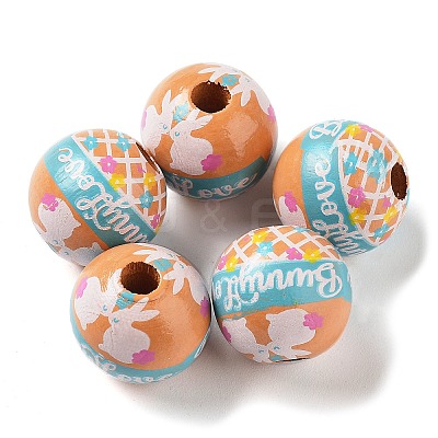 Easter Theme Printed Wood European Beads WOOD-M010-02G-1