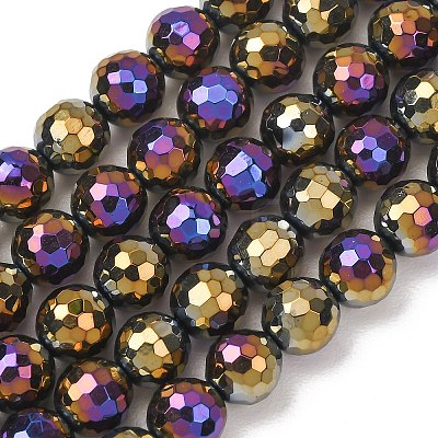 Electroplated Natural Agate Beads Strands G-B191-A07-8mm-04-1